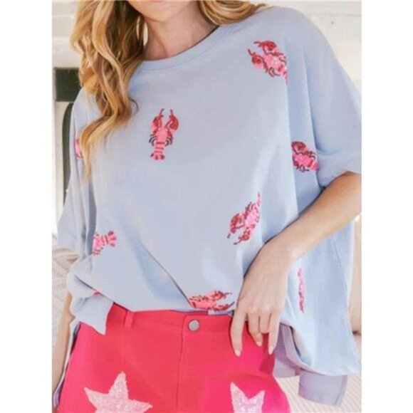 Sequin Lobster Round Neck T-Shirt - Picture 7 of 16